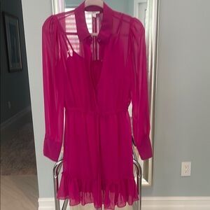 Bar III Pink Ruffled Dress with Bishop Sleeves